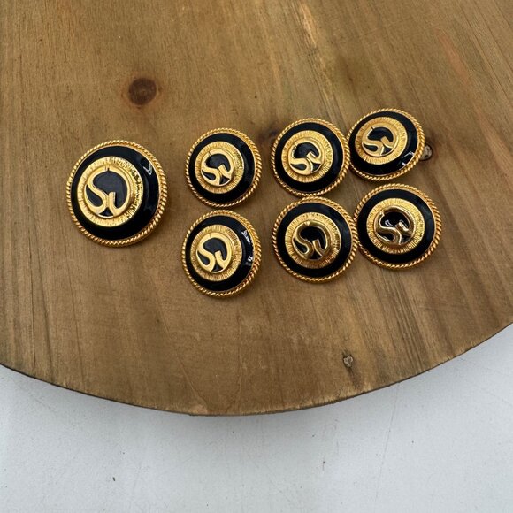 St. John Gold & Black Replacement Buttons Set Of 7 Round Rope Trim Design Shank - Picture 5 of 8